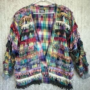 Vintage Paula Sweet Muslin Mink Multi-color Cardigan Jacket Sz S Oversized Artsy
